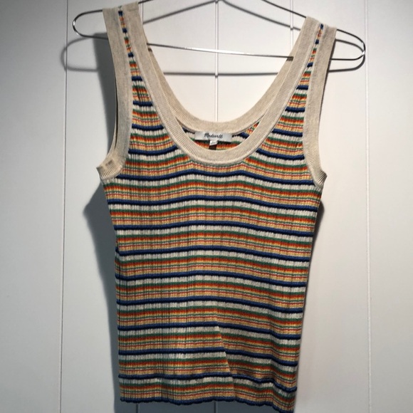 Madewell multi stripe stretch Jones tank ribbed cotton XS - Picture 2 of 6